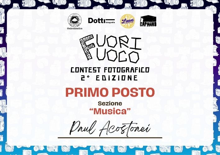 attestato ufficiale vittoria contest fotografico primo posto sezione musica per Paul 