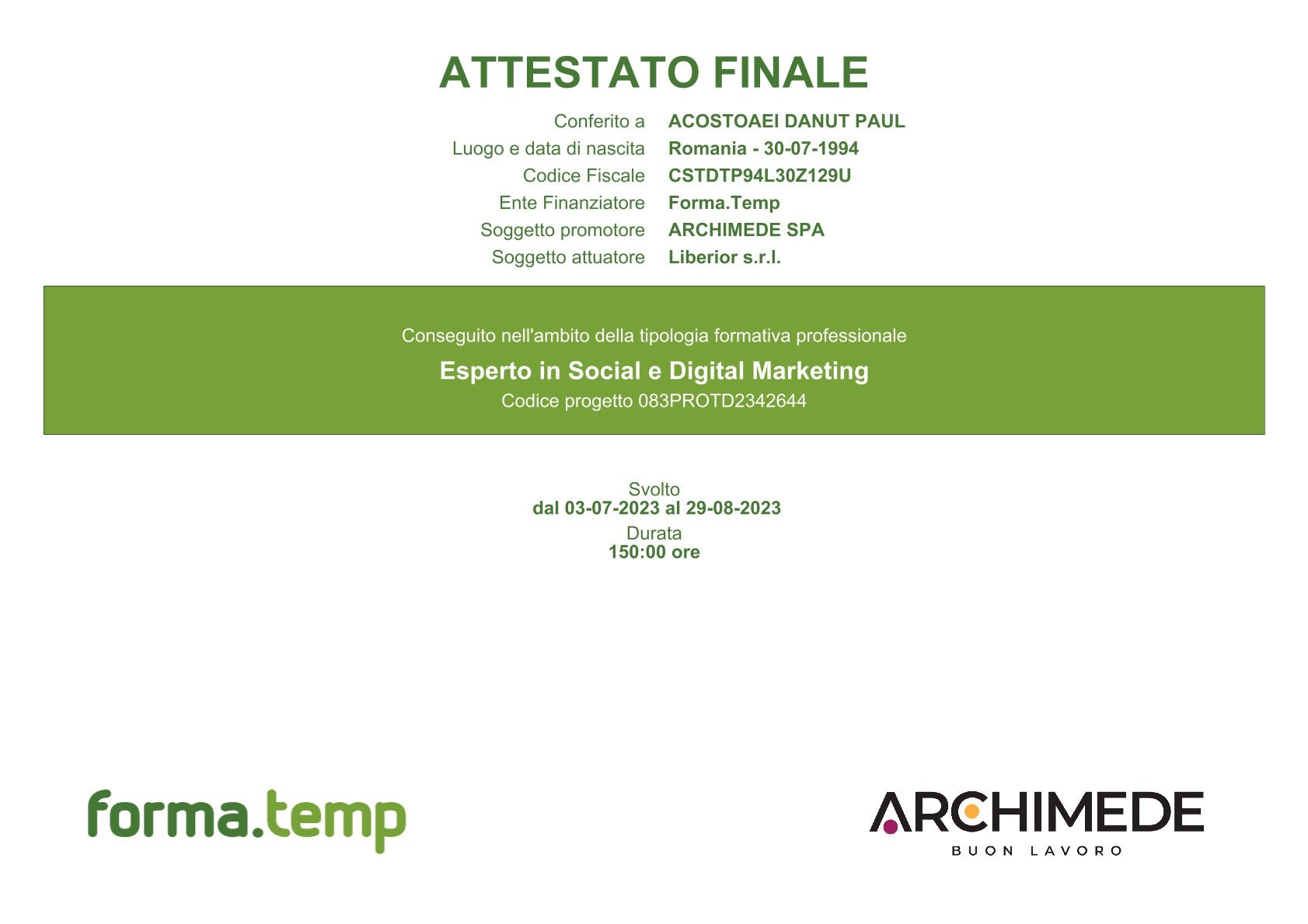 attestato Esperto in Social e Digital Marketing di Paul